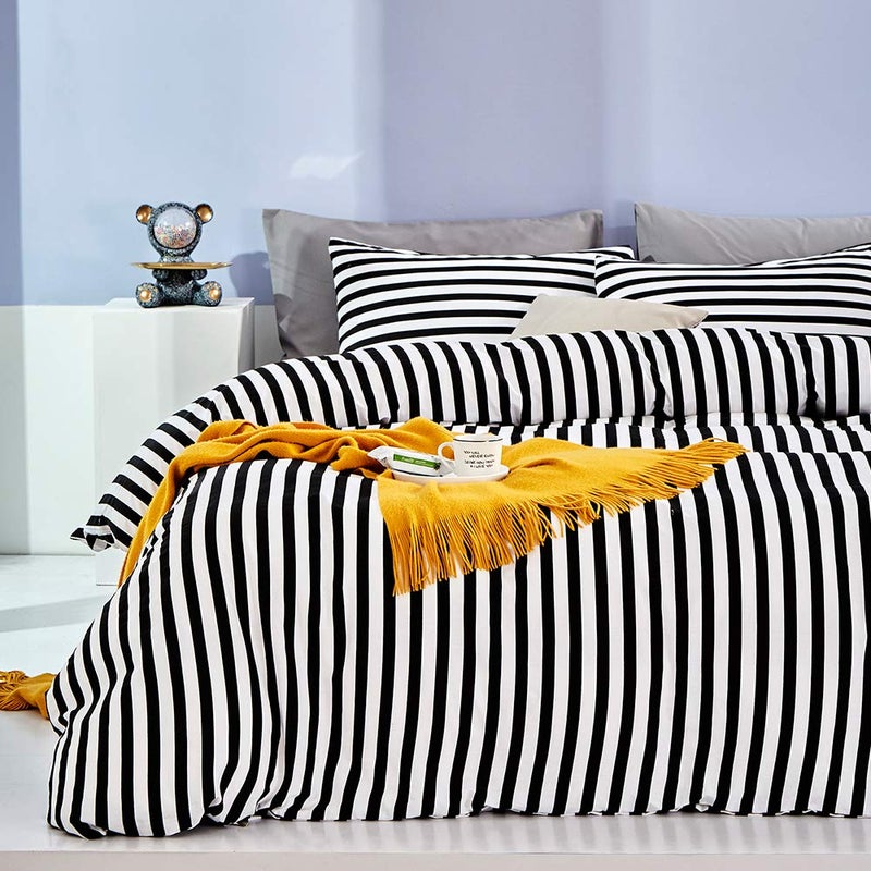 CLOTHKNOW Striped Twin/Twin XL Comforter Set 3Pcs Black and White Bedding Comforter Sets Farmhouse Comforter Soft Ticking Bedding - Image 5